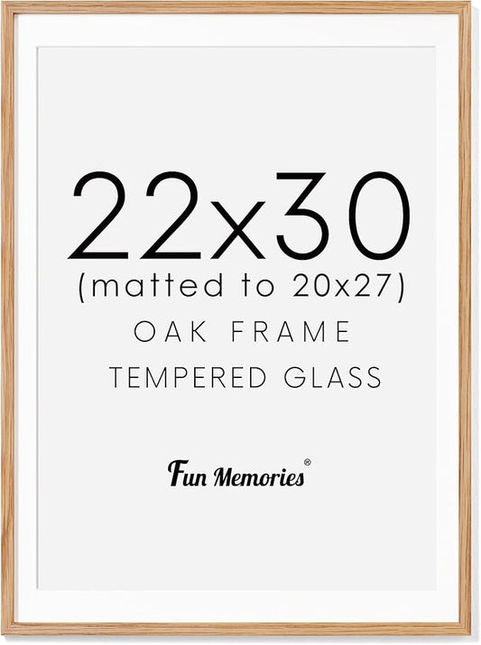22x30 Oak Wood Picture Frame, 22"x30" Poster Frame for Wall, 22x30 Picture Frame with Mat for 20x27, Solid Oak Wood Photo Frame 22 x 30 with Tempered Real Glass (Natural Oak Color, 1 Pack)