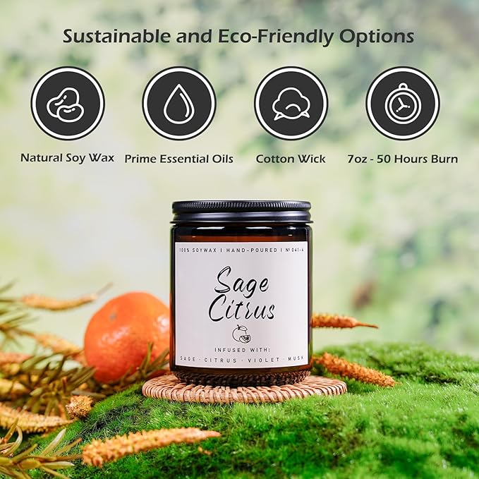 Auelife Scented Candle for Home | Sage Citrus Candle | Aromatherapy Candles - Soy Candles for Home Scented, Gifts for Women Men, Citrus Fragrance -7oz, Single Wick Made with Soy Wax