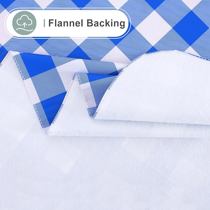 misaya Rectangle Waterproof Vinyl Table Cloth, Buffalo Flannel Backed Tablecloth, Wipeable Plastic Table Cover for Seaside, Picnic, Outdoor (60" x 120", White and Blue)