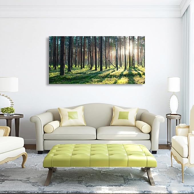 Sunshine Forest Wall Art for Living Room Bedroom Office Large Green Grassland Nature Canvas Wall Art Kitchen Pictures Modern Landscape Wall Decor Paintings Artwork Waterproof 20 * 40inch