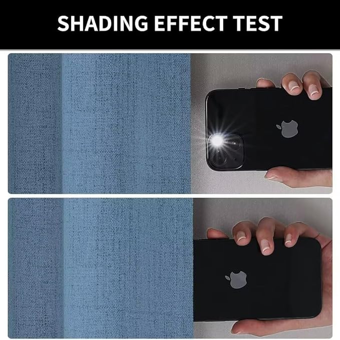 Joydeco Natural Linen Curtains 90 inch Length 2 Panels Set Burg 100% Blackout Patio Door Curtain Room Darkening Sliding Door Curtains Thermal Insulated Back tab Rod Pocket(105x90 inch, Sky Blue)