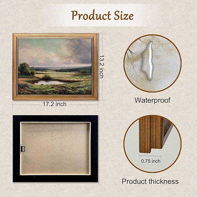 Gold Framed Vintage Wall Art Classical French Landscape Mountain Painting for Living Room Farmhouse Wall Decor (Velley, 16L x 12W)