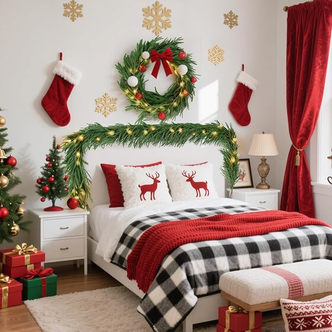 Artificial Norfolk Pine Garlands,Real Touch Artificial Greenery Garland for Table, Mantle, Wall,Indoor Outdoor Holiday Winter Christmas Decorations (4, 6FT)