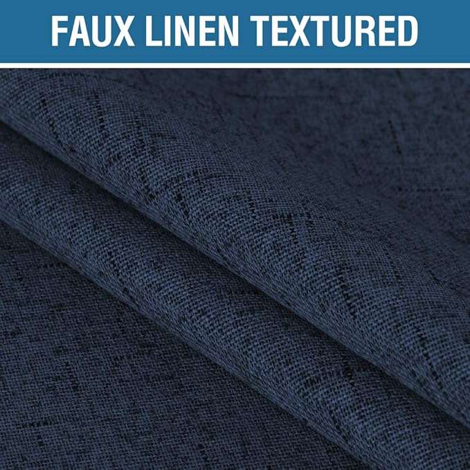 H.VERSAILTEX 100% Blackout Curtains for Bedroom 96 Inches Long Grommet Linen Face Full Light Blocking Curtain Drapes for Living Room Thermal Linen Look Curtains 2 Panels Set, 52" W x 96" L, Navy