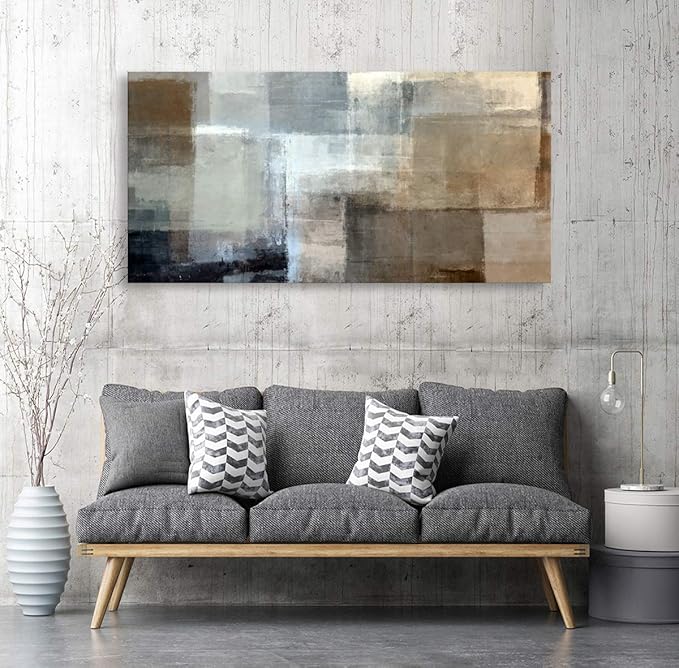 Baisuart Canvas Prints Abstract Wall Art Print Paintings Grey and Brown Stretched Canvas Wooden Framed for living Room Bedroom and Office Home Decor Artwork XLarge 24x48inch