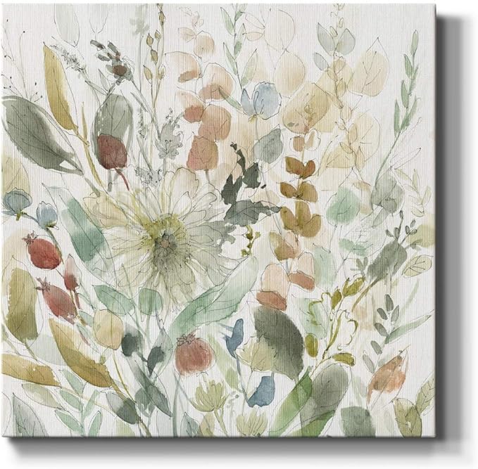 Wexford Home Square Premium Gallery Wrapped Canvas Flower Multicolor Wall Art Abstract Floral Romance Modern Pictures Print for Home Office, Ready to Hang, linen wildflower garden, 16x16