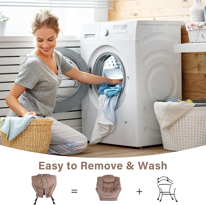 Lazy Chair with Ottoman, Modern Chair with Folding Footrest, Lounge Accent Chair, Comfortable Reading Chair, Oversized Armchairs for Bedroom, Study, Living Room, Courtyard (Khaki)