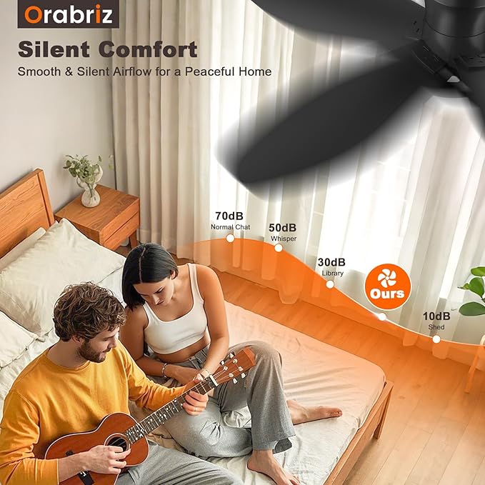35 Inch Ceiling Fan with Lights and Remote Control, Quiet Modern Low Profile Fan Light with 6 Speeds, Dimmable LED, Reversible Blades for Bedroom Living Room Indoor/Outdoor, Black