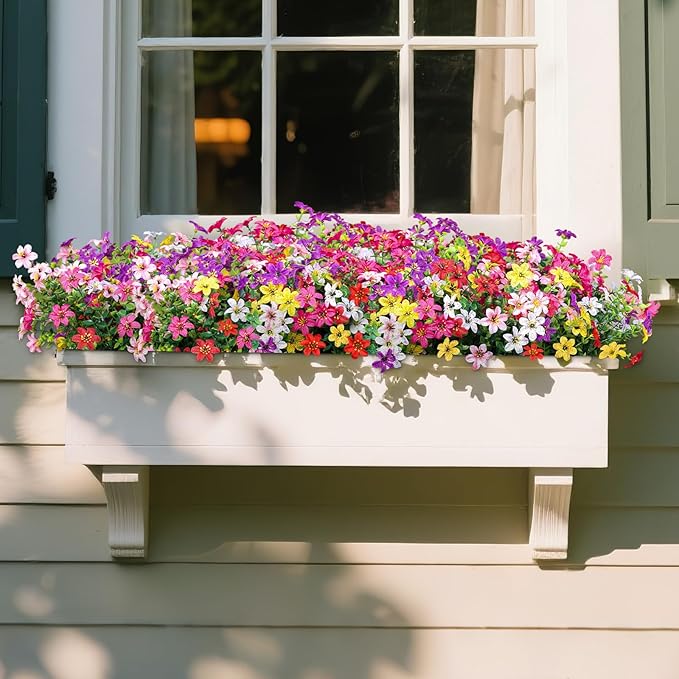 SHareconn Artificial Flowers for Outdoors Spring Decoration, Fake Silk Realistic Faux Plants UV Resistant for Outdoor Planter Porch Patio Summer Outside Decor, 20 Bundles,RedRosyPurpleYellowPinkWhite