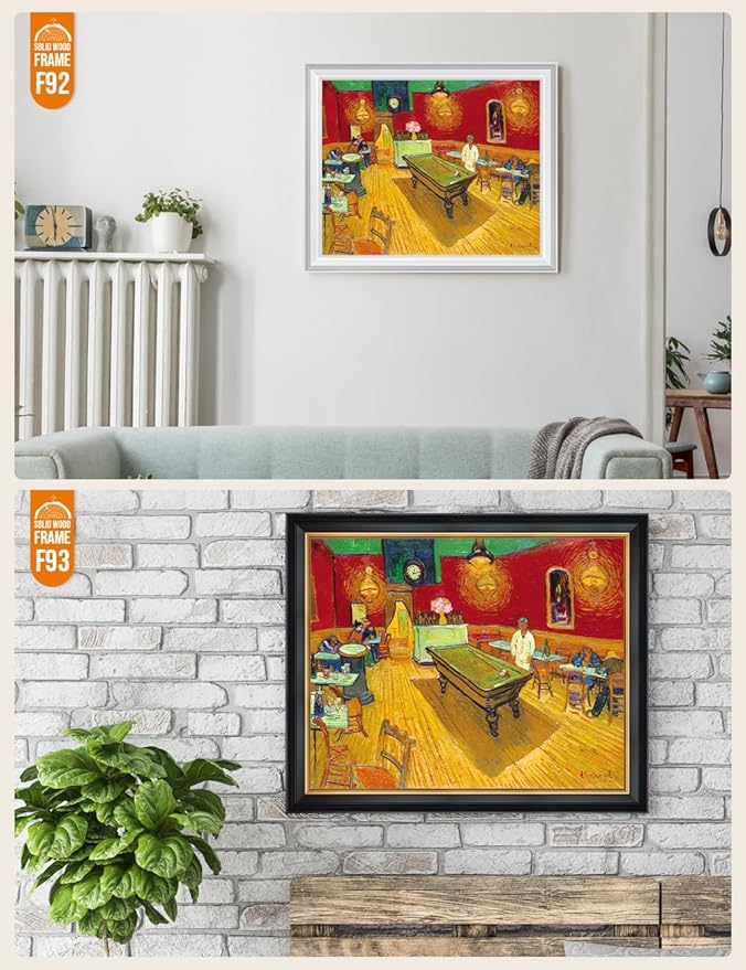 DECORARTS - The Night Cafe in the Place Lamartine in Arles - Vincent Van Gogh Giclee Prints w/Antique Brown Frame for Wall Decor. Picture Size: 20x16, Total Size w/Frame: 23x19