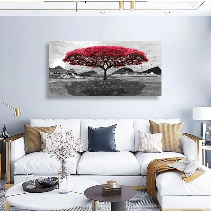 Red Tree of Life Pictures Canvas Wall Art for Living room Office Bedroom Wall Decor,Tree of Life Wall Art Print Paintings Modern Nature Artwork Waterproof Ready to Hang- 20x40inch
