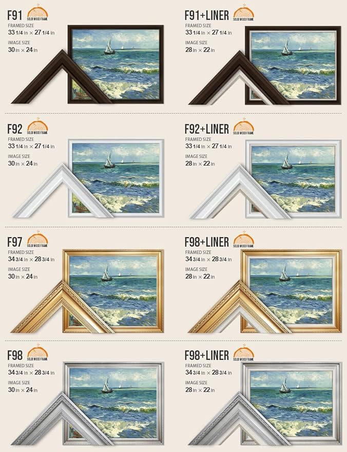 DECORARTS - The Sea at Les Saintes-Maries-de-la-Mer, Vincent Van Gogh Art Reproduction. Acid Free Cotton Canvas Giclee Print w/Bronze Frame&Mat for Wall Decor.