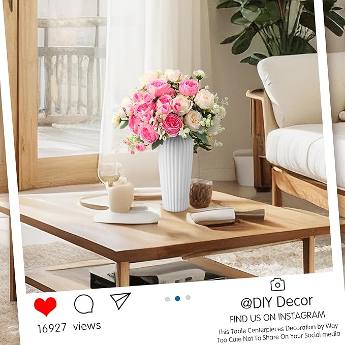 Geosar 8 Bundles Artificial Peonies Flowers Fake Silk Peony Bouquet Faux Peonies Flowers Bulk for Decoration Vase Florals Arrangements Wedding Party Table (Pink,Champagne)