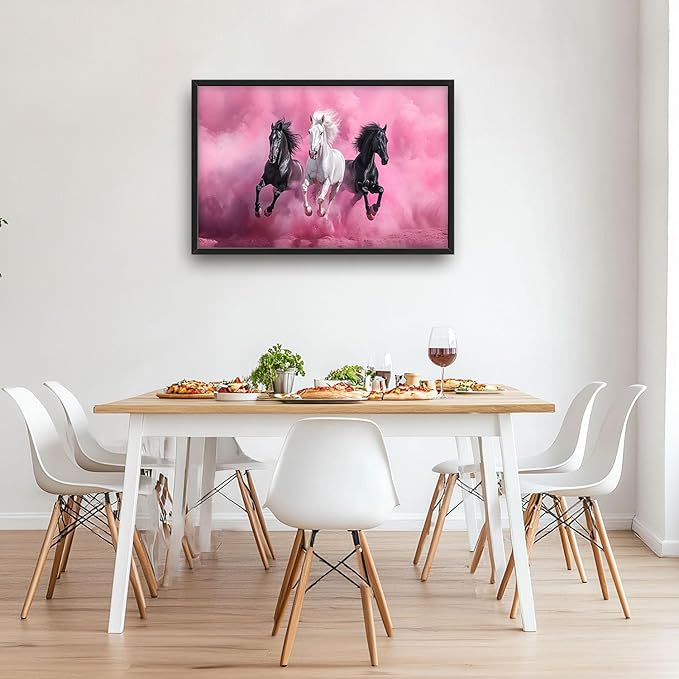 Flintis Large Horse Wall Art Black and White Horses Pictures Wall Decor Abstract Animal Canvas Painting Print Artworks Decorations Framed for Living Room Bathroom Master Bedroom Office 36L x 24W