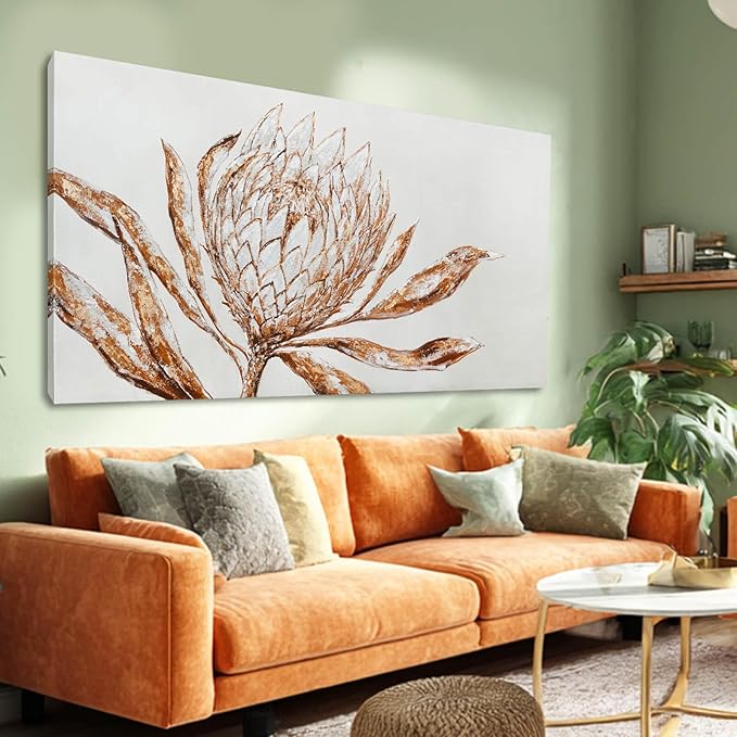 GAIDUOMAI Red and Gold Flower Wall Art Contemporary Artwork for Walls Plant Wall Decor Painting on Canvas 24"x48" Dining Room Home Kitchen Posters