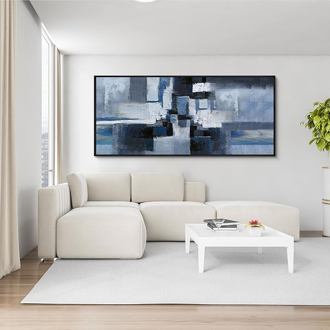 KLAKLA Large Abstracr Wall Art - Blue and Black Canvas Picture for Living Room Office Wall Decor Bedroom Art Framed Artwork Modern Wall Decoration 70x31 Inches