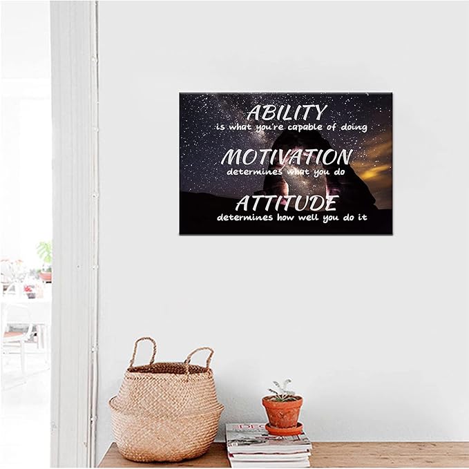 QYHART Ability Attitude Motivation Canvas Wall Art Painting Inspirational Posters Pictures Prints Artwork for Living Room Office Decor Framed Ready to Hang [18''Wx 12''H]