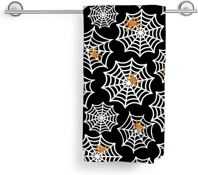 Halloween Kitchen Towels 16x24 Inch Black Orange Golden Spider Webs Decor Dish Towels Fall Autumn Holiday Decoration Hand Towel Absorbent Dish Cloths for Home Kitchen Dining Set of 2