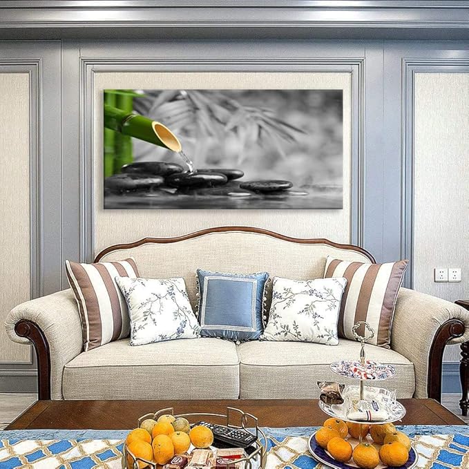 Yxbhhym Zen Decor Canvas Wall Art for Living Room Black and White Wall Art Green Room Decor Stone Zen Artwork Picture Meditation Poster Bedroom Wall Decor Office Yoga Spa Kitchen Decoration Framed