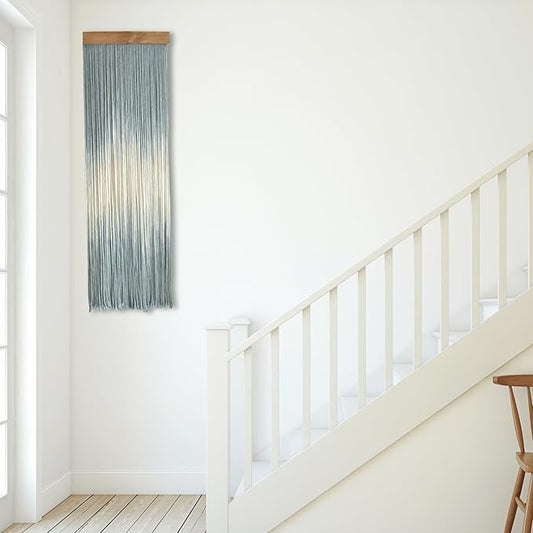 Knots & Beyond Blue Macrame Wall Hanging, Beachy Macrame, Colored Macrame, Dip Dye Fiber Art, Modern Yarn Tapestry, Boho Wall Decor for Above Couch or Headboard, Office Wall Art, 12" x 37.5"