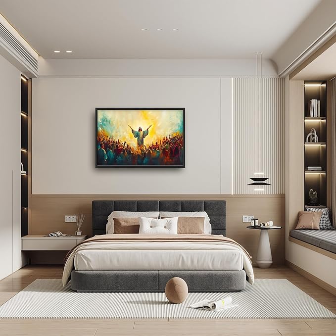 Flintis Large Christian Jesus Framed Wall Art Christ Jesus Pictures Wall Decor Abstract Religion Portrait Canvas Painting Print Artworks Framed for Living Room Bathroom Master Bedroom 36L X 24W