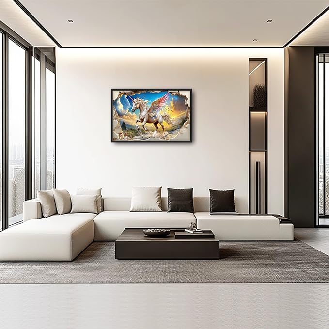 Framed Large Wall Art for Living Room, Unicorn Canvas Wall Decor, Large White Horse Pictures Framed Painting, Natural Landscape Artwork for Bedroom Office Home Decor 36L'' × 24W''