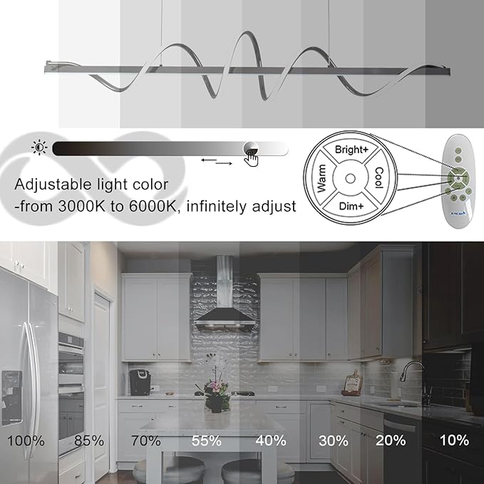 Black Modern Chandelier,Modern Led Pendant Light for Kitchen Island Lighting Dimmable 39.73" Creative Snake-Shaped Twist Design Modern Led Chandelier for Dining Room Over Table