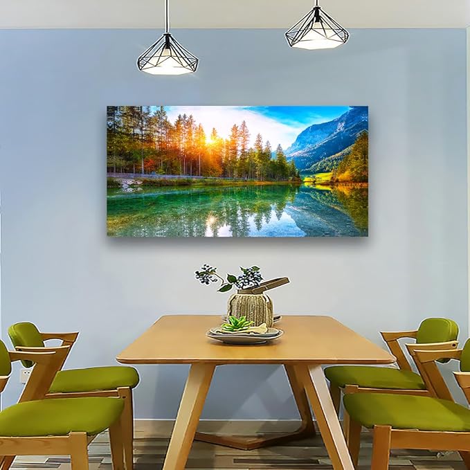 Scenery Canvas Wall Art for Living room Office Bedroom Sunshine Forest Landscape Wall Art Green Nature Pictures Art Print Paintings Modern Mountain Lake Wall Decor Artwork Waterproof -20 * 40inch