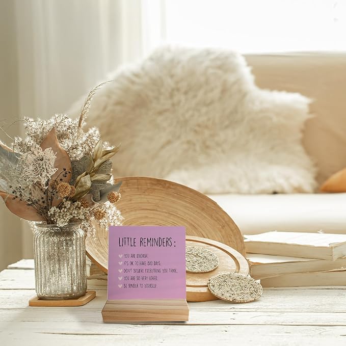 Inspirational Wooden Sign - Little Reminders Office Decor or College Gift (Pink)