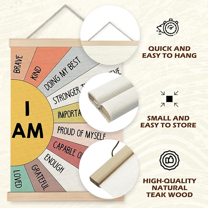 Supwhd Affirmation Wall Decor for Kids Boys Girls, I am Kind I am Brave Positive Affirmations Wall Decor, Affirmation Wall Art for Nursery Classroom Kids Bedroom 16x24