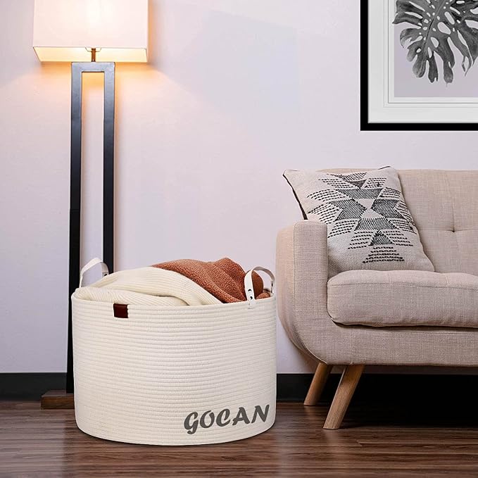 Extra Large Storage Laundry Basket 22" X 22"X 14" Cotton Rope Woven Basket for Blanket Basket with Handles for Living Room Toys Storage XXXL (Cream)
