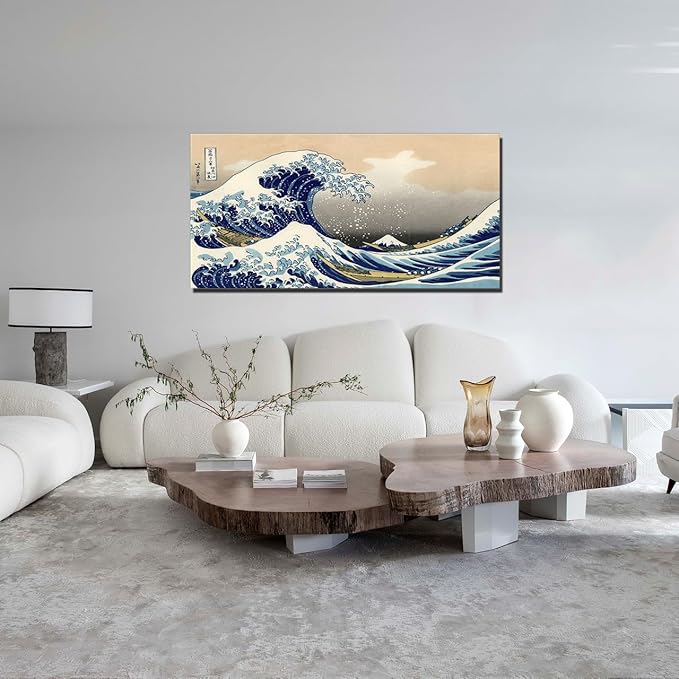 QBQT The Great Wave Off Kanagawa Japanese Famous Painting Prints Home Office Bedroom Decor Large Artwork for Living Room Kitchen Hallway Wall Decor Frame 20x40inch