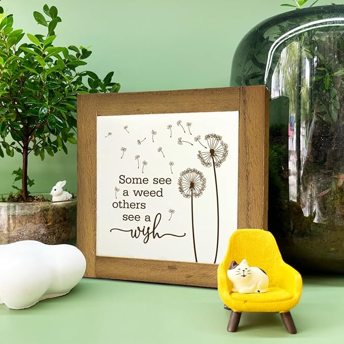 Inspirational Wood Sign, Box Wood Plaques Desk Décor, Dandelion Sign, Wooden Plaque Gift Tabletop, Elegant Home Decor, Farmhouse Decor Set, Housewarming Gift, Some See a Weed Others See a Wish A1