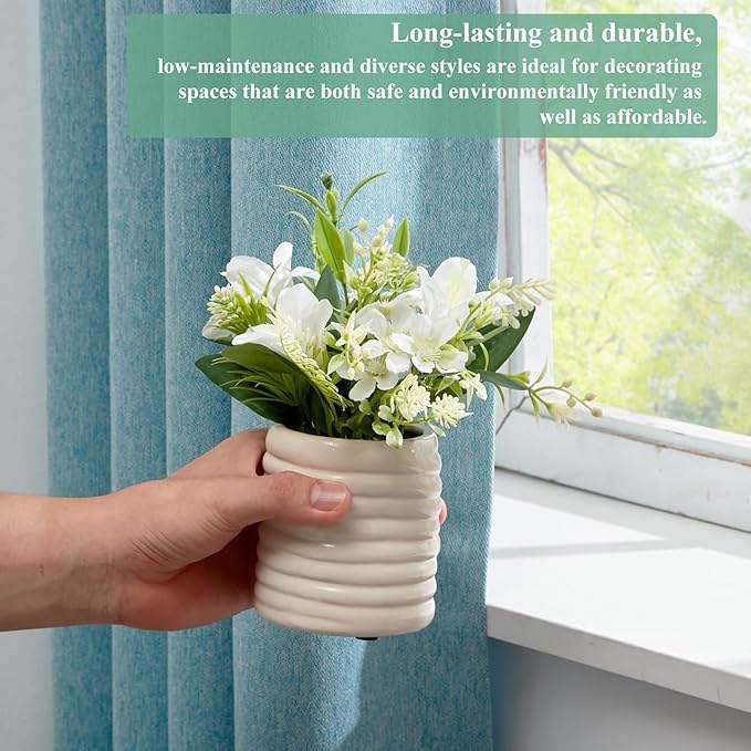 Small Fake Plants Potted Artificial Plants Indoor with Ceramic Pot Mini Faux Plants Artificial Greenery Flowers for Bedroom Bathroom Plants Home Office Room Coffee Table Decor(Lilies)