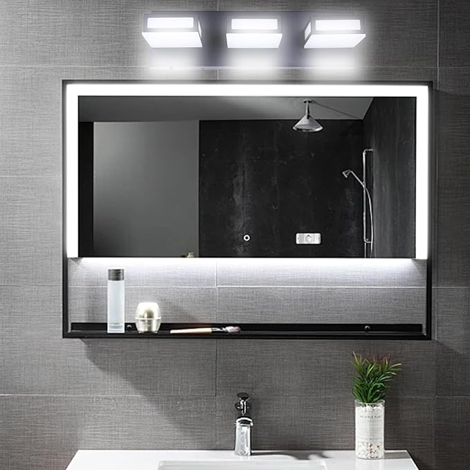 3-Light Bathroom Vanity Light Fixtures,Matte Black Bathroom Wall Lighting Fixtures Over Mirror, Dimmable 5CCT LED Vanity Lights with Acrylic Shades