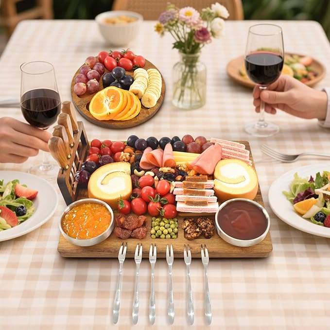 Charcuterie Boards Set, Acacia Wood Cheese Board Set for Serving, House Warming Gifts New Home, Wedding & Bridal Shower Gift, Birthday Gift for Women,Halloween
