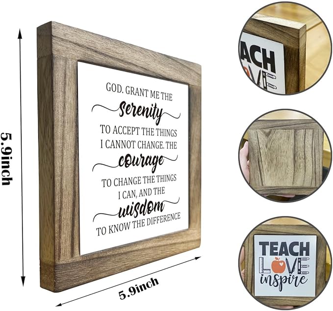 Inspirational Sign, Box Wood Plaques Desk Décor, Christian Sign, Wooden Table Sign, Religious Home Table Decor, Serenity Prayer Gift for Him Her, God. Grant Me the Serenity Courage Wisdom