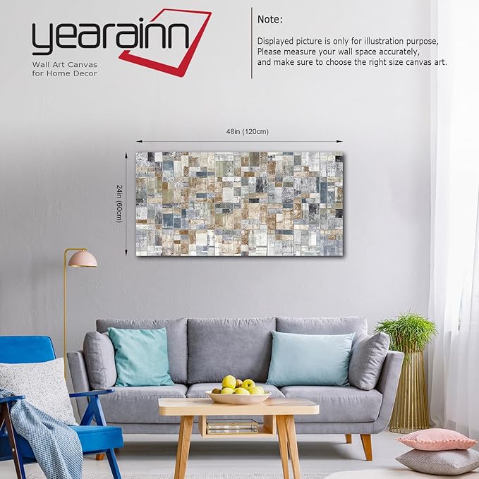 Large Abstract Canvas Wall Art for Living Room Wall Decor Geometric Patterns Canvas Prints Artwork Brown Grey Indigo Rectangle Canvas Pictures Home Office Wall Decorations Ready to Hang 24" X 48"