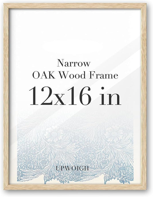 UPWOIGH 12x16 Oak Wood Picture Frame - Minimalist 12x16 Poster Frame, 12"x16" Picture Frame Wood, Natural Solid Wooden Picture Frames for Wall Art Photo and Prints,1 Pack