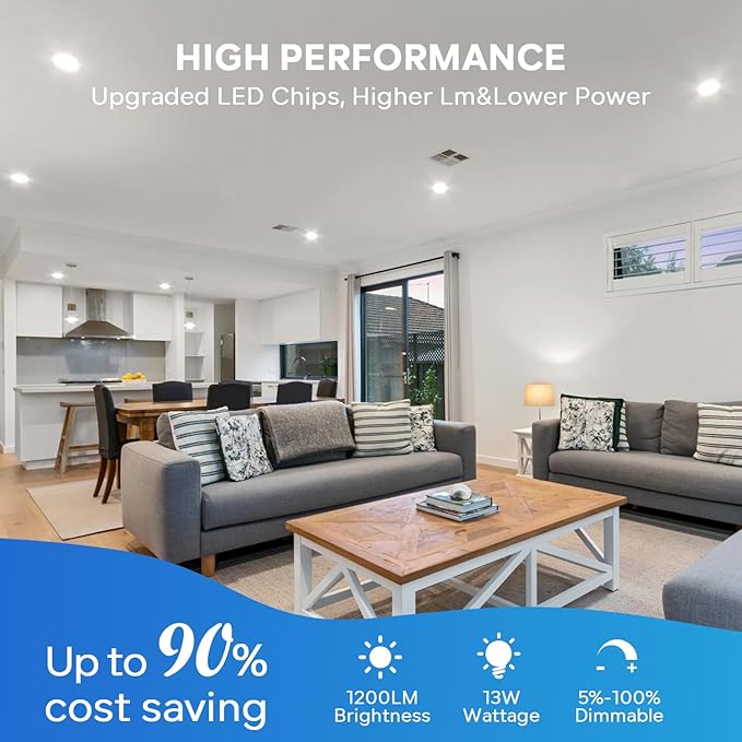 LVWIT 12 Pack Recessed Lighting 6 Inch with Junction Box, Ultra-Thin Dimmable 1200LM 2700K-5000K Wafer Downlight, Canless Smooth Trim LED Ceiling Light with ETL,FCC&IC