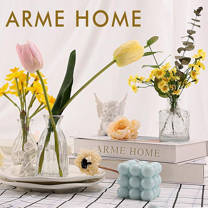 Arme 4 Pcs Bud Vases，Small Flower Vases Glass Vases for Flowers Mini Vases Glass Bud Vases Set for Centerpieces,Small Glass Vases Vintage Little Vases for Home Wedding Decor