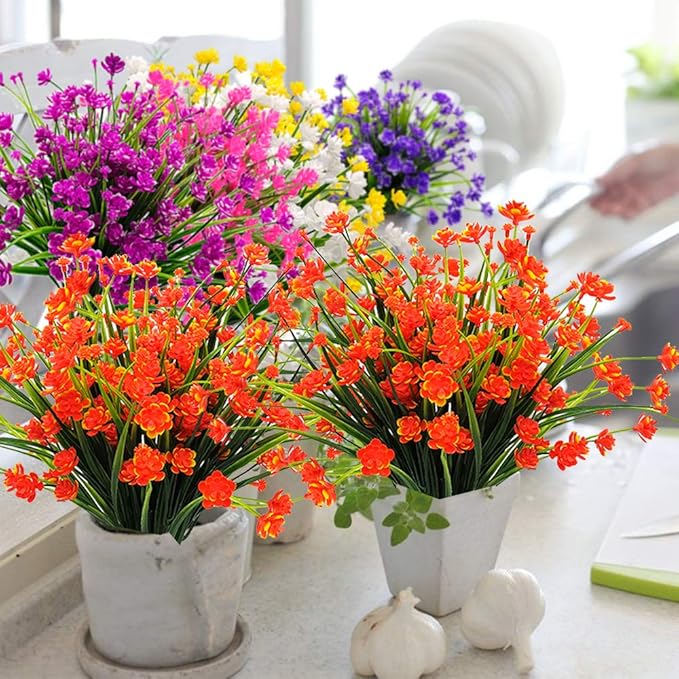 Artificial Flowers, 20 Bundles Outdoor Fake Flowers for Decoration UV Resistant Faux Plastic Plants Garden Porch Window Box Décor (Orange)