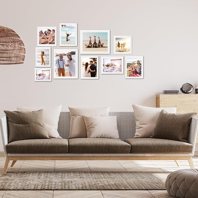 8x8 Picture Frame Set of 3, Made of Real Glass for 8x8 White wood Frames, Wall and Tabletop Display Photo Frame for Gallery Family Wedding Memorial Pic Frame Best Gift