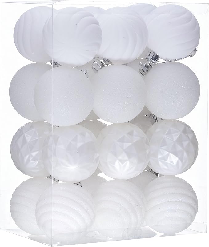 Valery Madelyn Christmas Ornaments Tree Decorations Set for Fall Halloween, 24ct White Shatterproof Ball Ornaments, 2.36" Hanging Ornament Bulk for Xmas Holiday Party Decor