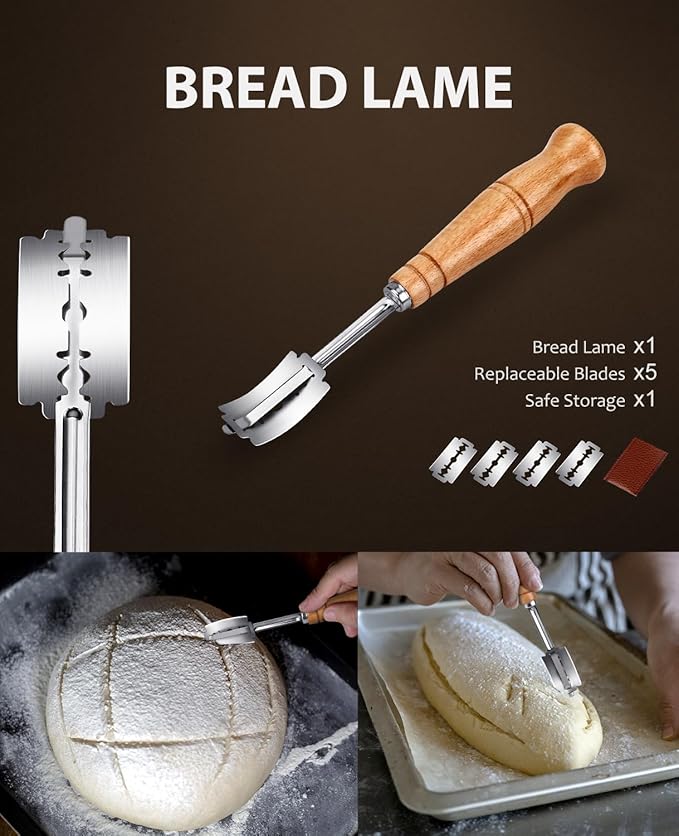 MOSFiATA Bread Knife 8” Ultra Sharp Serrated Knife, German High Carbon Stainless Steel EN1.4116 Bread Slicer with Bread Lame, Micarta Handle, For Bread, Cake, Bagels