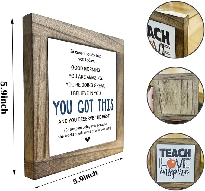 Inspirational Sign, Box Wood Plaques Desk Décor, Decorative Sign Table Decor, Affirmation Wood Plaque, Office Gift, Gift for Coworker Friends Family Kids, You Got This and Deserve the Best Sign