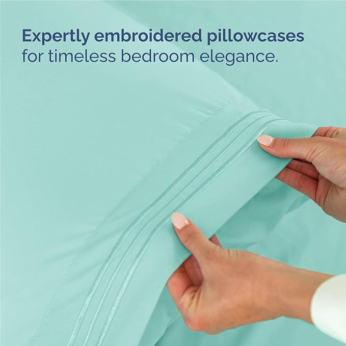 Full Size 4 Piece Sheet Set - Comfy Breathable & Cooling Bed Sheets Set - Hotel Luxury Bedding for Women, Men, Kids, Teens, Boys & Girls - Deep Pockets, Ultra-Soft, Wrinkle Free - Oeko-Tex - Spa Blue