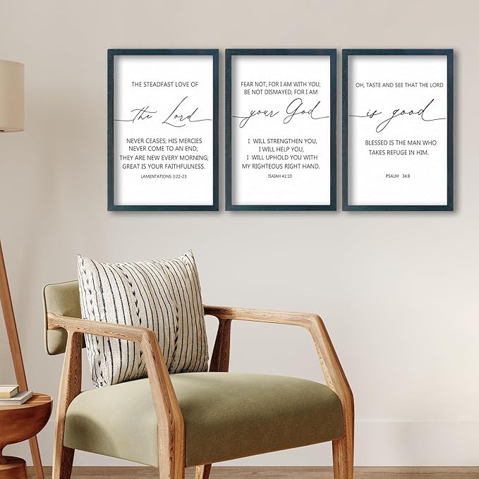 SRSZHIYUE Bible Verses Wall Decor Set of 3, 16"x11" Christian The Lord Your God Is Good Scripture Sign, Holy Religious Living Room Jesus Christ Prayer Faith Motivational Quotes Faith Wall Hang (Black)