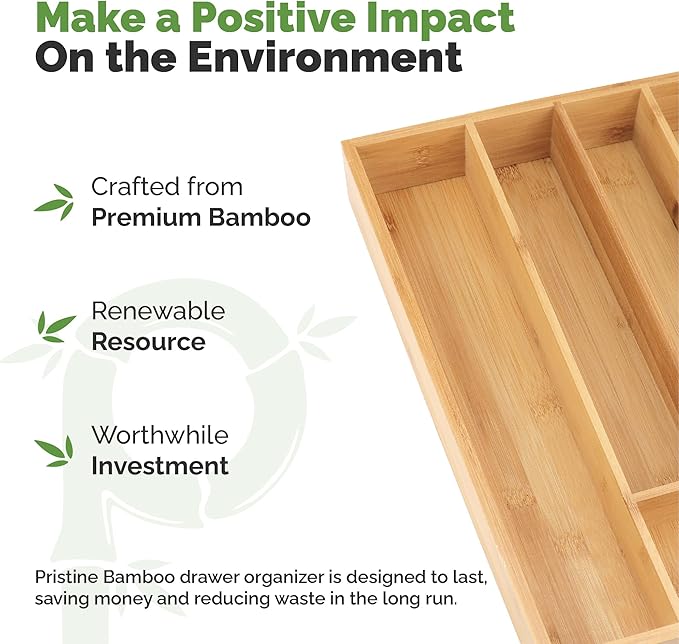 Silverware Organizer - Small Extra-Deep Wooden Kitchen Drawer Organizer Divider for Spoons, Forks, Knives & Cutleries - 5 Slots