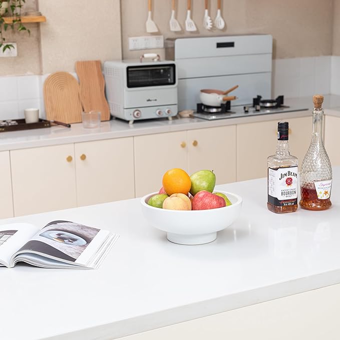 Luxurious Large Ceramic Fruit Bowl - Decorative & Entryway Bowl for Keys - Footed, Modern, White 10.4 Inch